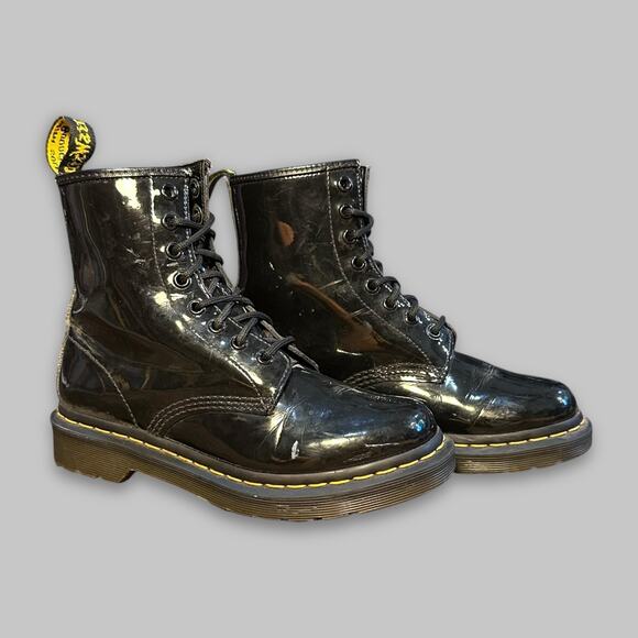 Martens Women's Patent Leather Combat Boots Black, Size